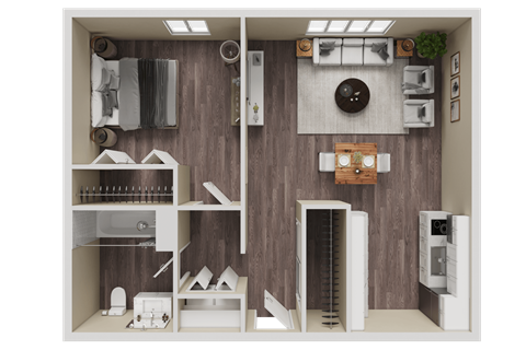 Floor plan for 1 bed, 1 bath, 484 sqft